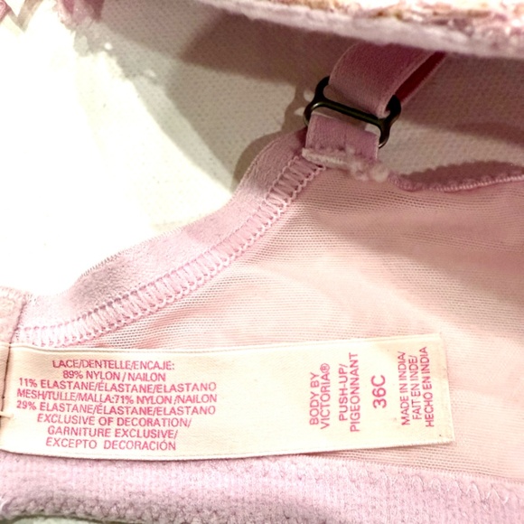 Light Pink Victoria's Secret Lace Push-up Bra. Rhinestone & Heart Embellishments - Picture 5 of 7